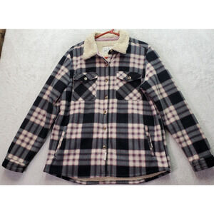 Soho Threads Shacket Women's Medium Multi Plaid Sherpa Lined Collar Button Front